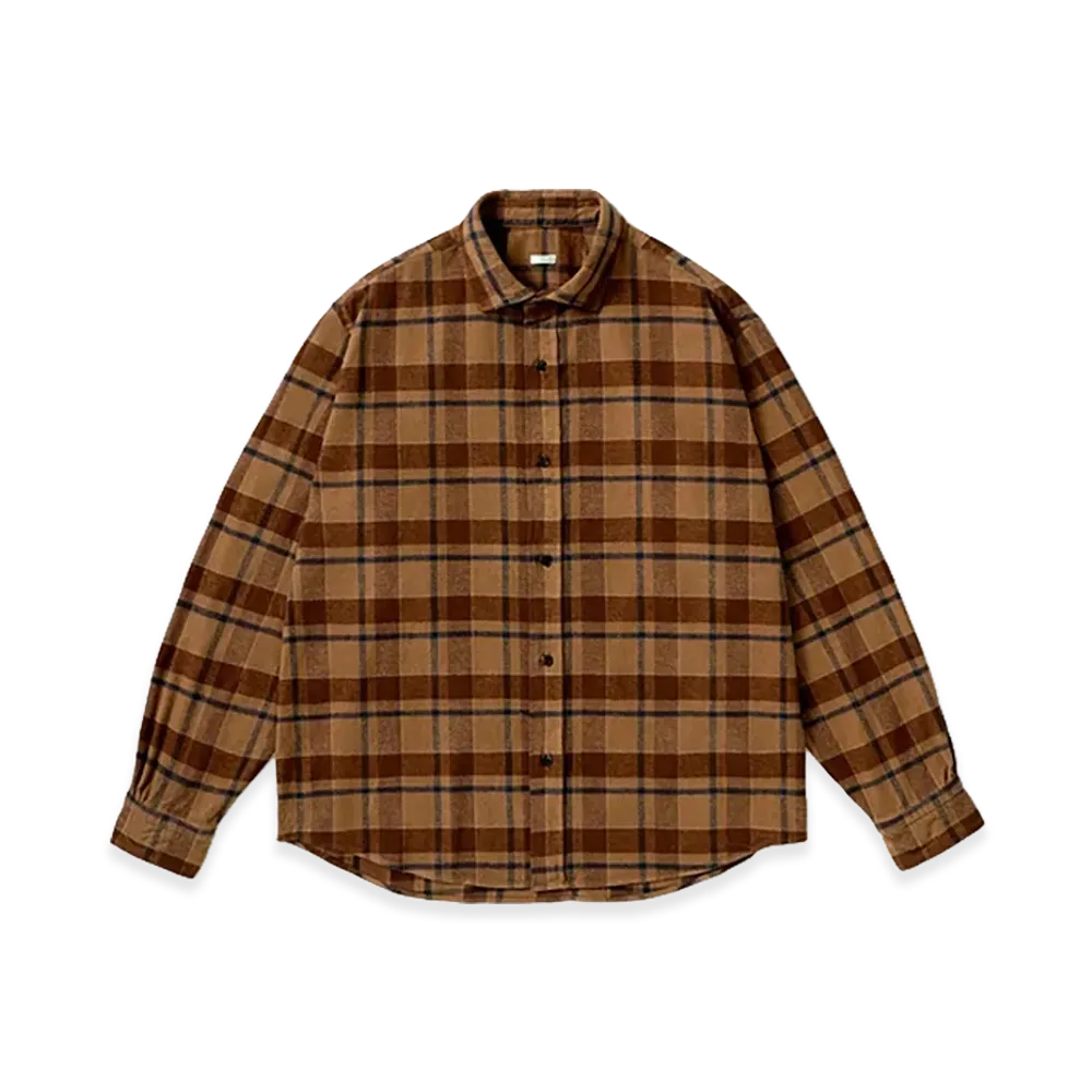 A.PRESSE Vintage Cotton Silk Nep Twill Check Shirts "Brown"