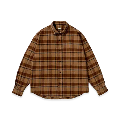 A.PRESSE Vintage Cotton Silk Nep Twill Check Shirts "Brown"
