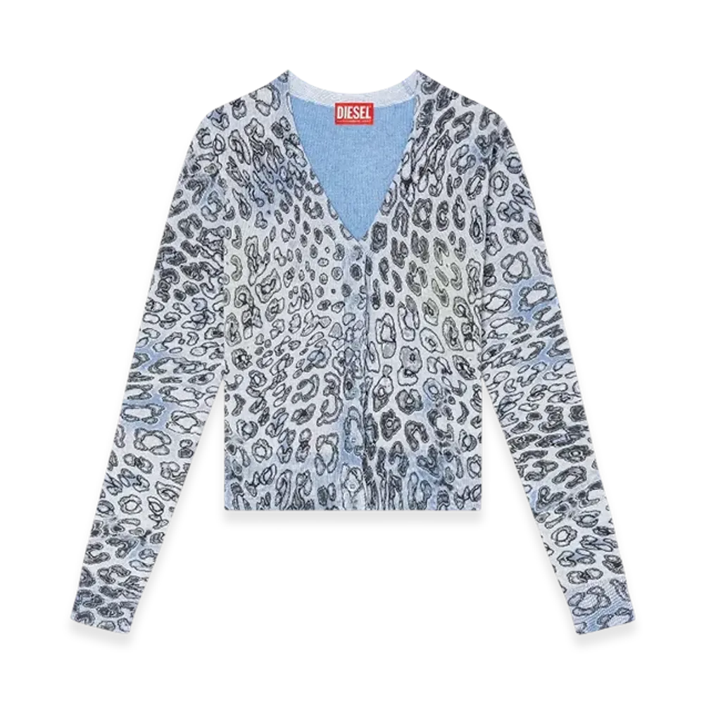 Diesel M-Alima-Leo Cardigan With Leopard Print "Blue"