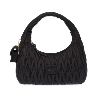 MIU MIU Miu Wander Matelasse Regenerated Nylon Hobo Bag "Black"