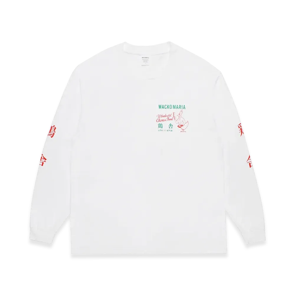 WACKO MARIA x 鶏舎 Washed Heavy Weight Long Sleeve T-Shirt "White"