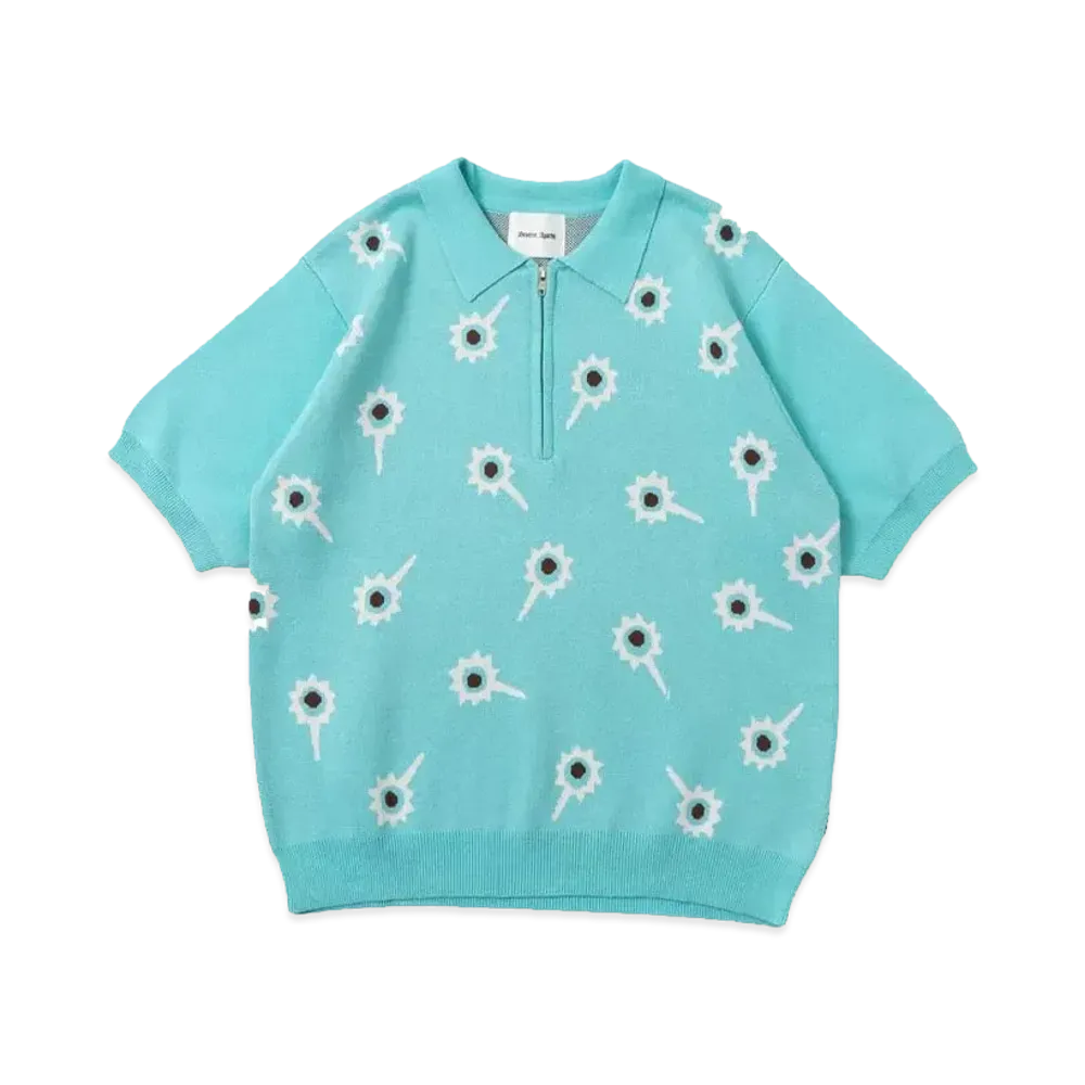 Student Apathy half zip knit polo "Sax"