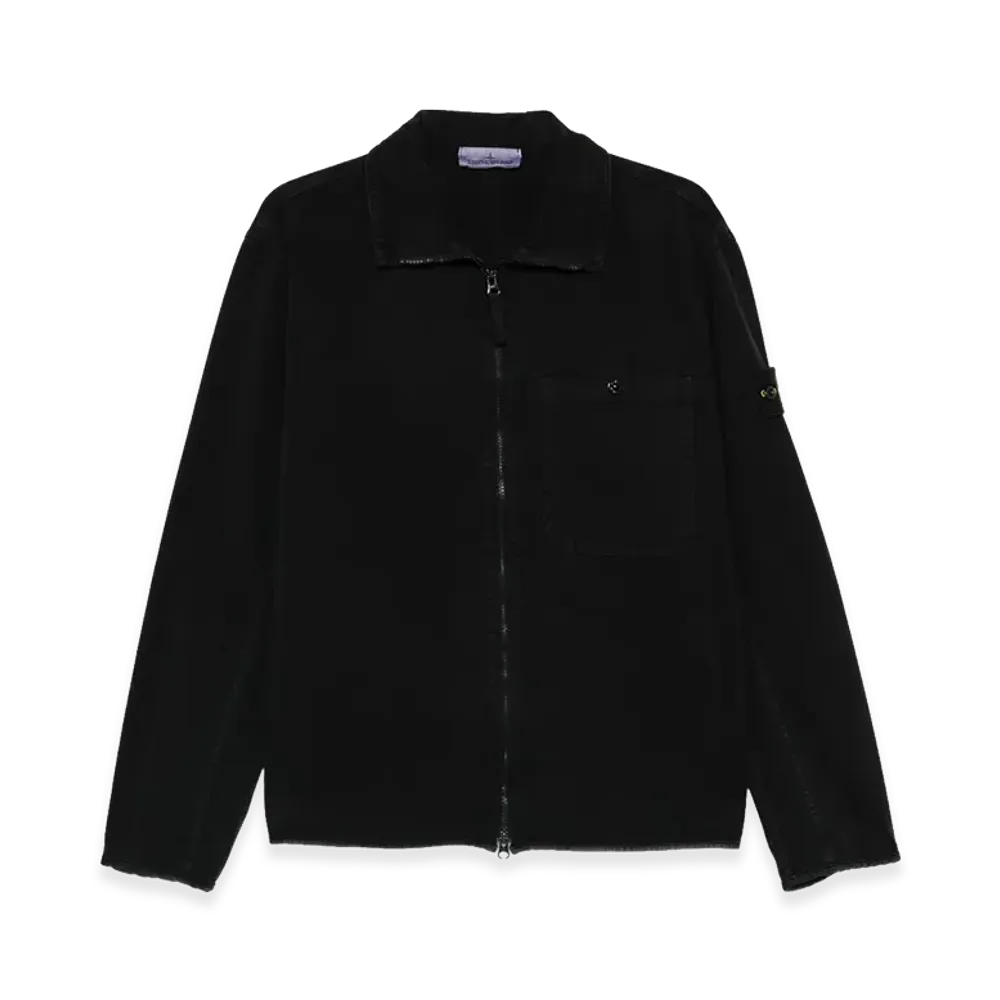 Stone Island Comfort Fit Cotton Overshirt With Zip "Black"