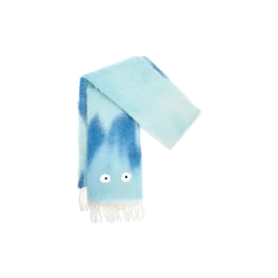 LOEWE x Howl's Moving Castle Calcifer Scarf In Mohair and Wool Blend "Blue/Light Blue"