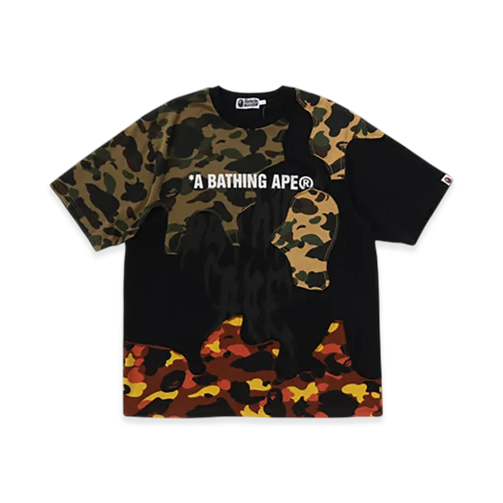 A BATHING APE 1St Camo Upcycled Logo Relaxed Fit Tee "Black"