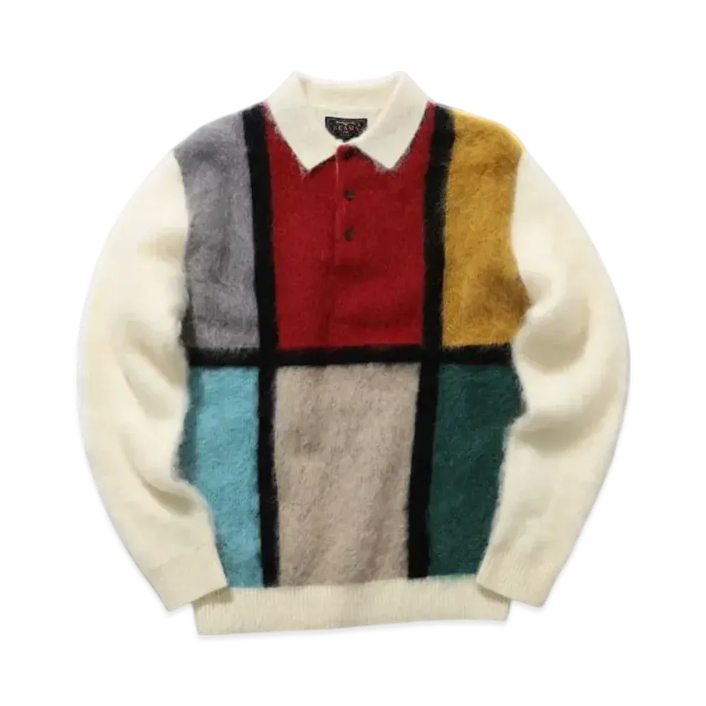 BEAMS Knit Polo Shaggy "White"