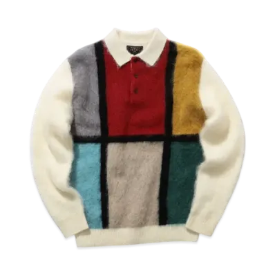 BEAMS Knit Polo Shaggy "White"