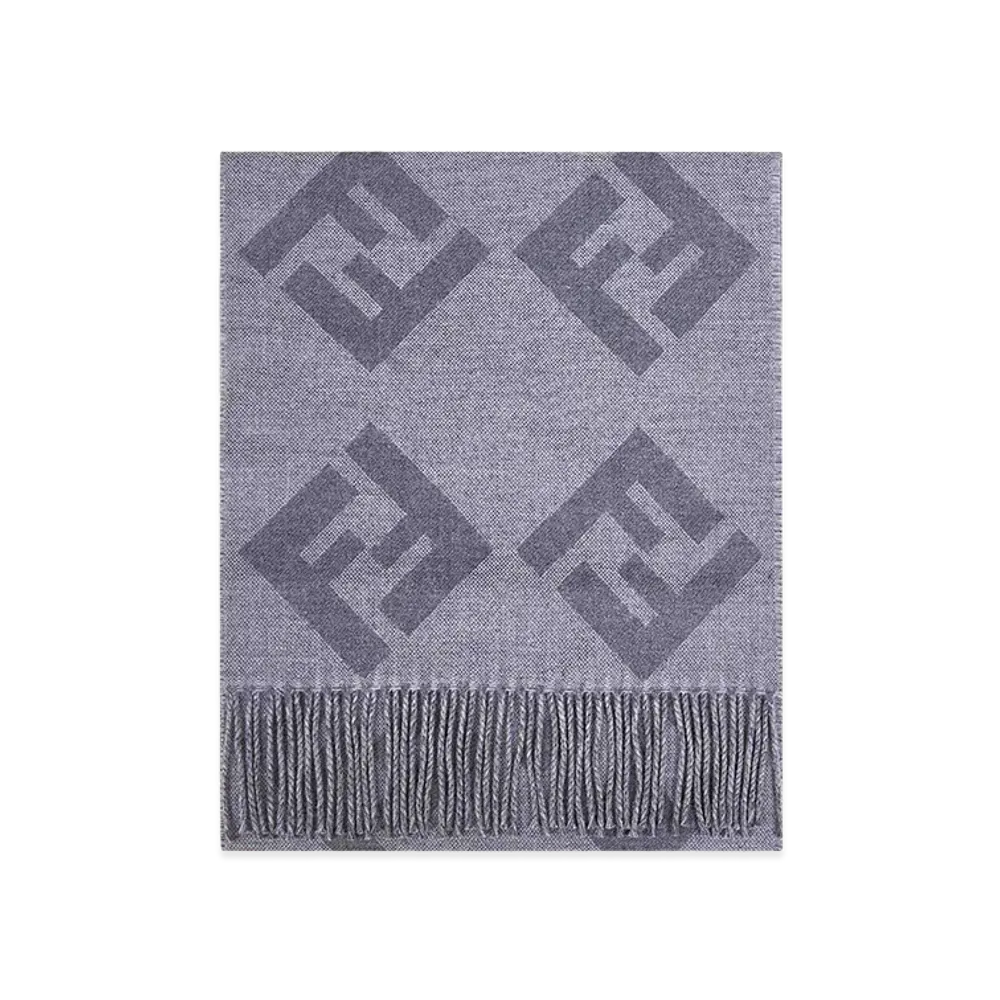 FENDI Embroidered Wool Scarf "Gray"