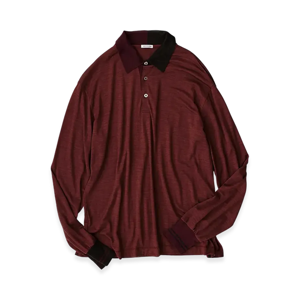 NICENESS Astaire Merino Wool Polo Shirt With Long Sleeves "Brown"