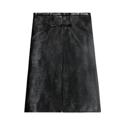 Courreges Tailored Zipped Vinyl Midi Skirt "Black"