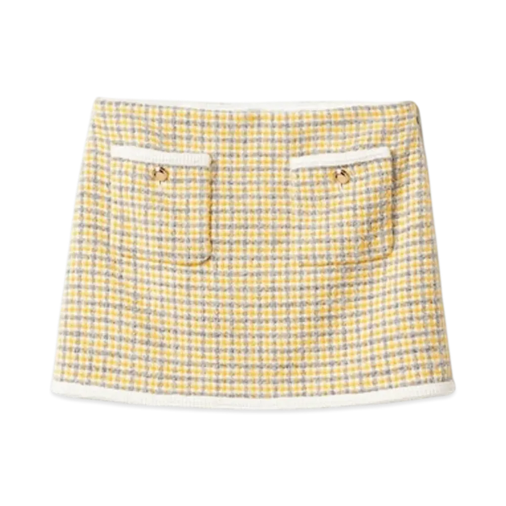 MIU MIU Women's Boucle Miniskirt "White/Yellow"