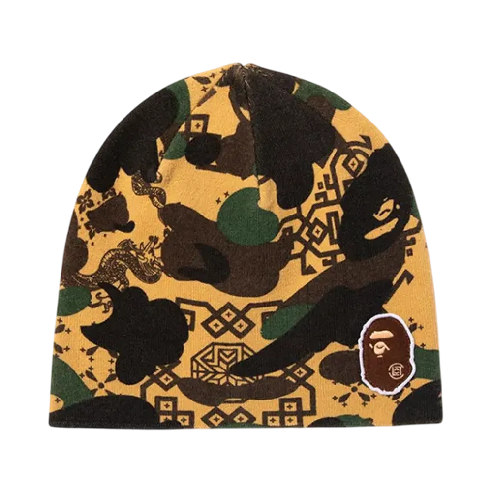 A BATHING APE x CLOT Camo Beanie "Yellow"