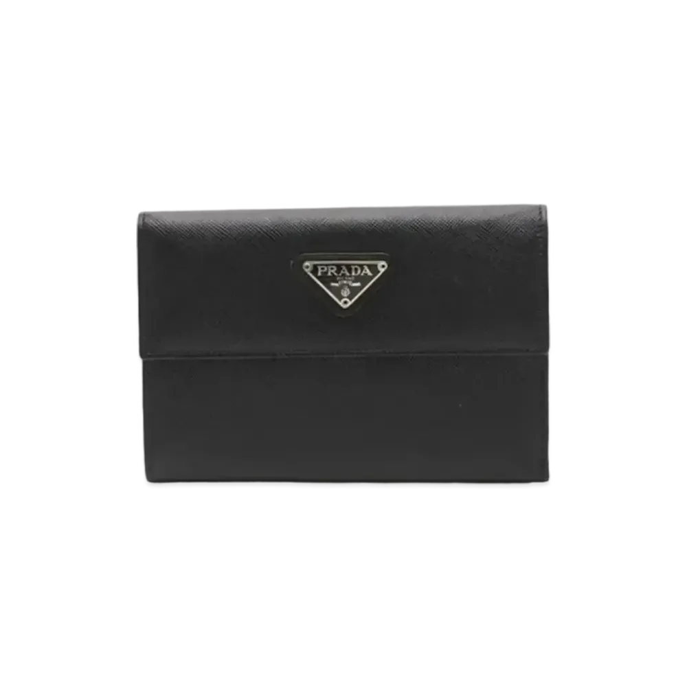 Prada Saffiano Leather Compact Frap Wallet "Black"