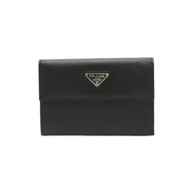 Prada Saffiano Leather Compact Frap Wallet "Black"