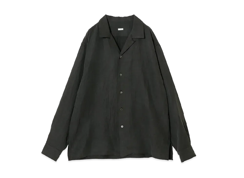 A.PRESSE Vintage Silk Linen Open Collar Shirts "Black"