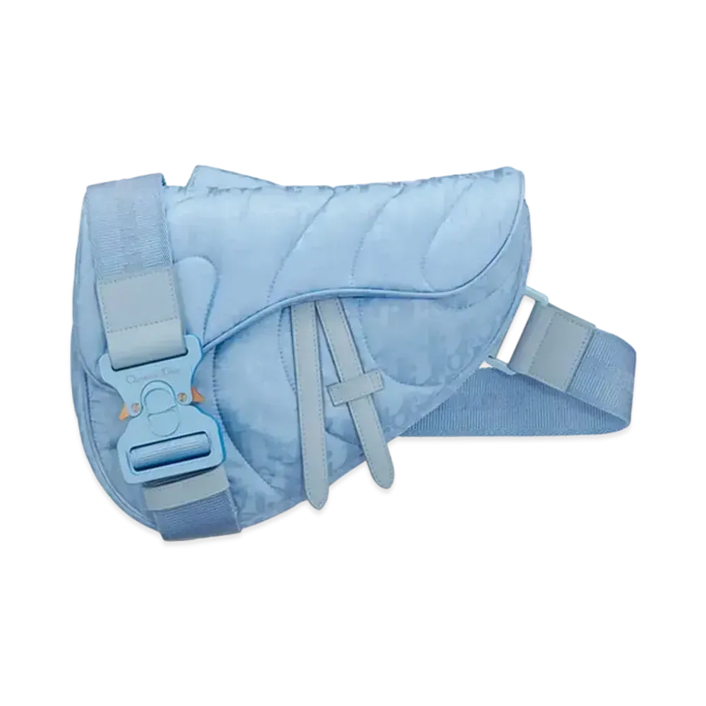 Dior By ERL Saddle Bag Dior Oblique Mirage Quilted Technical Fabric With Wave Motif "Light Blue"
