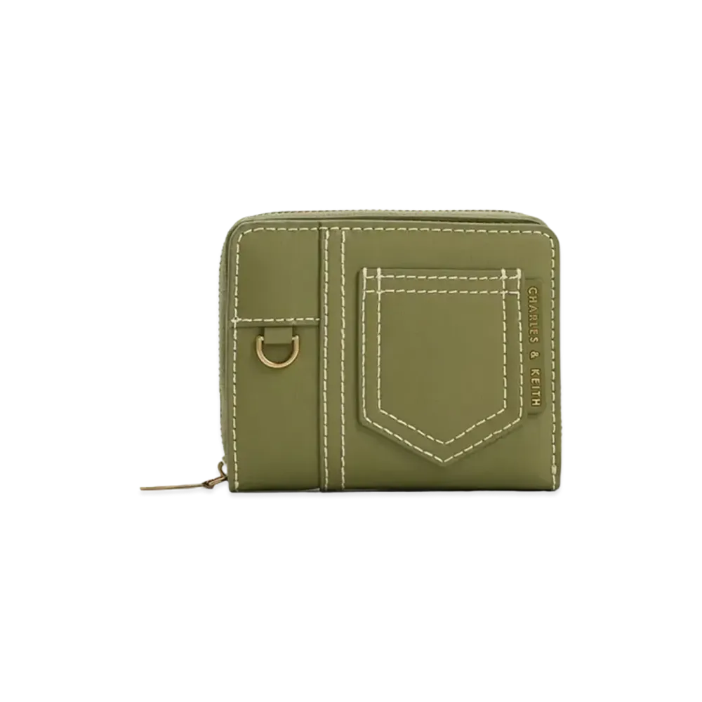 CHARLES & KEITH Anthea Contrast Trim Zip Around Wallet "Olive"
