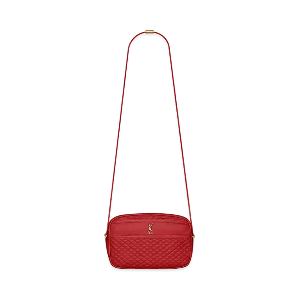 Saint Laurent Victoire Camera Bag In Quilted Lambskin "Rouge Eros"