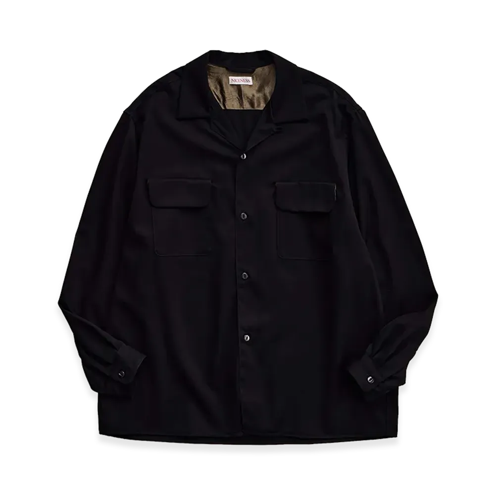 NICENESS Huffam S140's Worsted Gabardine Lodge Shirt "Black"