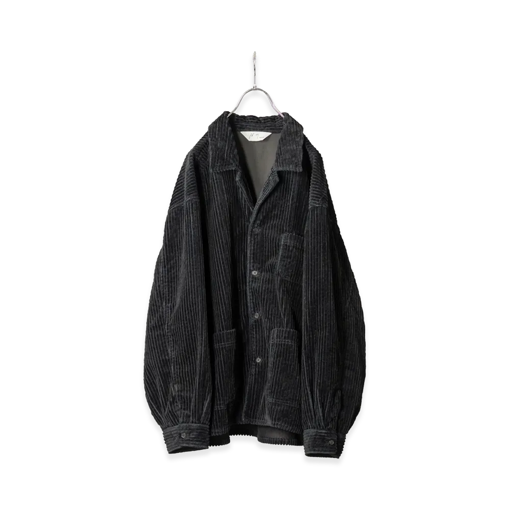 ANCELLM Corduroy Open Collar Shirt "Black"