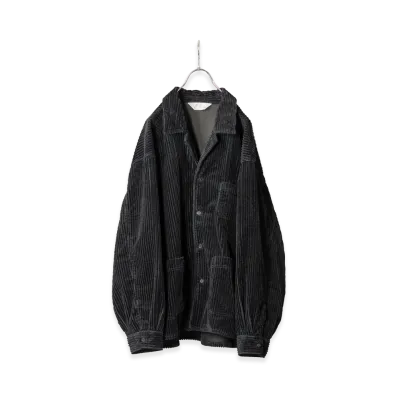 ANCELLM Corduroy Open Collar Shirt "Black"