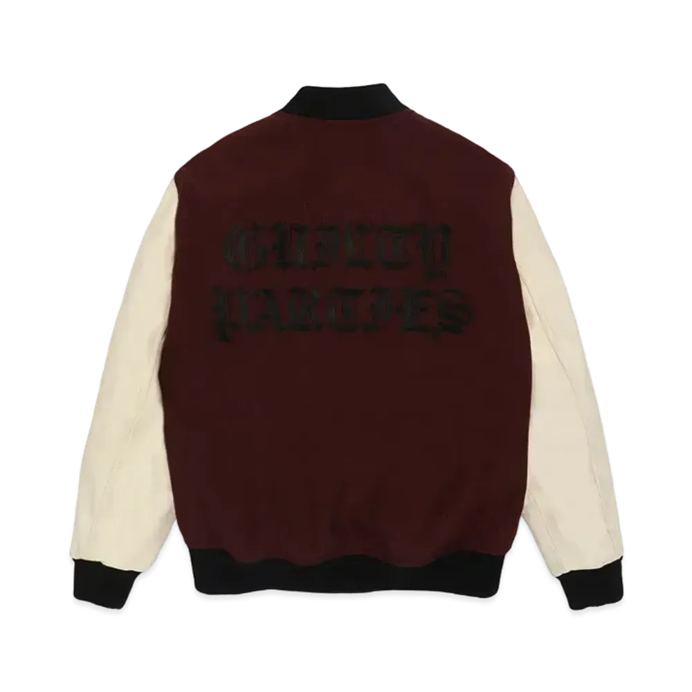 WACKO MARIA Leather Varsity Jacket "Burgundy/White"