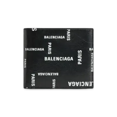 BALENCIAGA Cash Square Folded Coin Wallet Bal Paris Allover "Black"