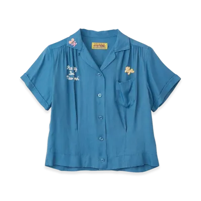 HYSTERIC GLAMOUR Women's Rat City Bowl Embroidered Bowling Shirt "Blue"
