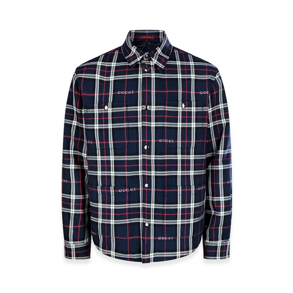 GUCCI Embroidered Cotton Shirt "Blue"