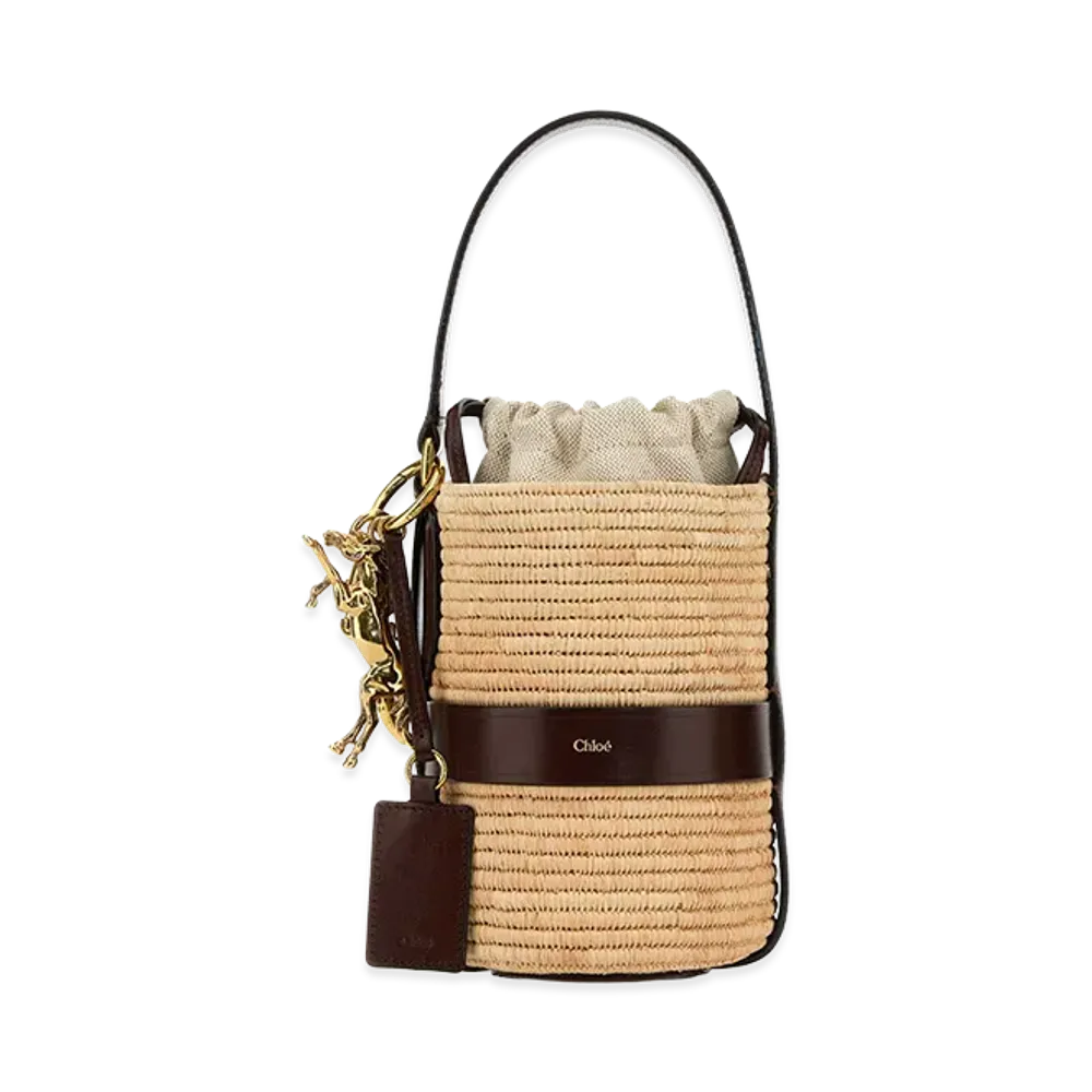 Chloe Women's Two-Tone Raffia And Leather Small Kerala 25 Bucket Bag "Beige/Brown"
