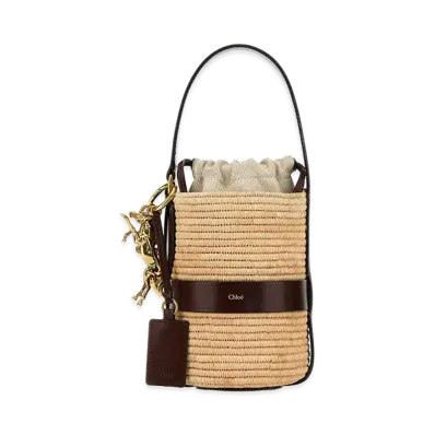 Chloe Women's Two-Tone Raffia And Leather Small Kerala 25 Bucket Bag "Beige/Brown"