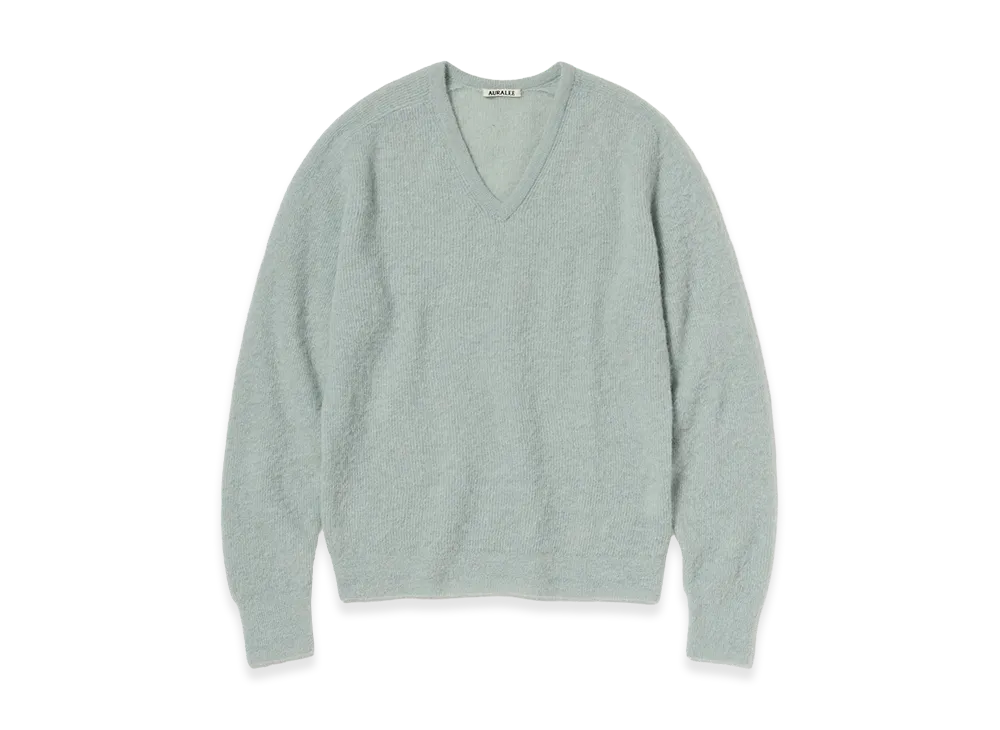 AURALEE Baby Suri Alpaca Sheer Knit V-Neck P/O "Dusty Mint"