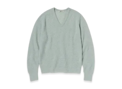AURALEE Baby Suri Alpaca Sheer Knit V-Neck P/O "Dusty Mint"