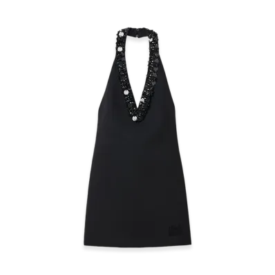 MIU MIU Women's Embroidered Grain De Poudre Mini Dress "Black"