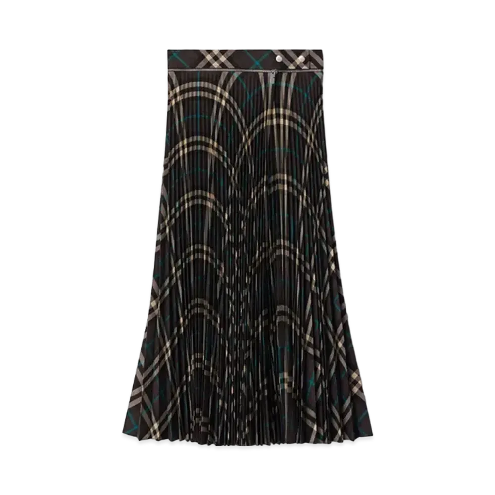 Burberry Women's Pleated Check Wool Blend Skirt "Snug"