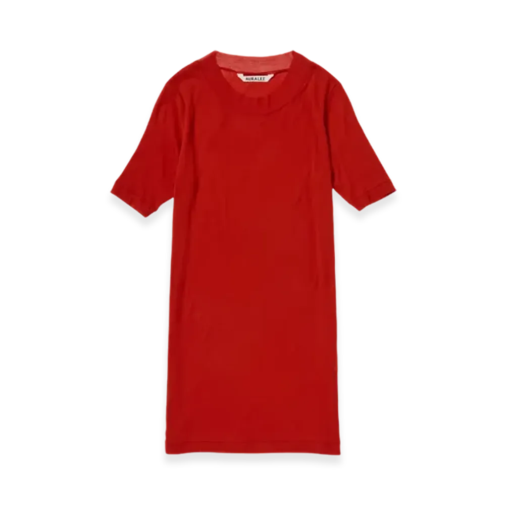 AURALEE Super High Gauge Sheer Rib T-Shirt "Red"