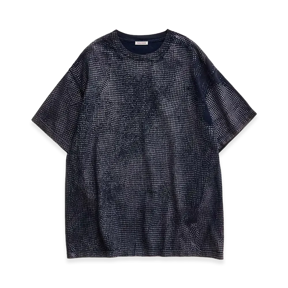 NICENESS Lydon Houndstooth Print Faded T-Shirt "Navy"