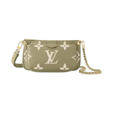 Louis Vuitton Multi Pochette Accessoires Bicolore Monogram Empreinte Leather "Khaki/Creme"
