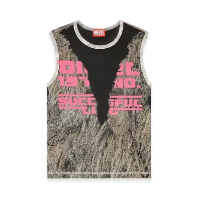Diesel T-Melya Camo Tank Top With Devore Sweat Stains "Pink Gray"
