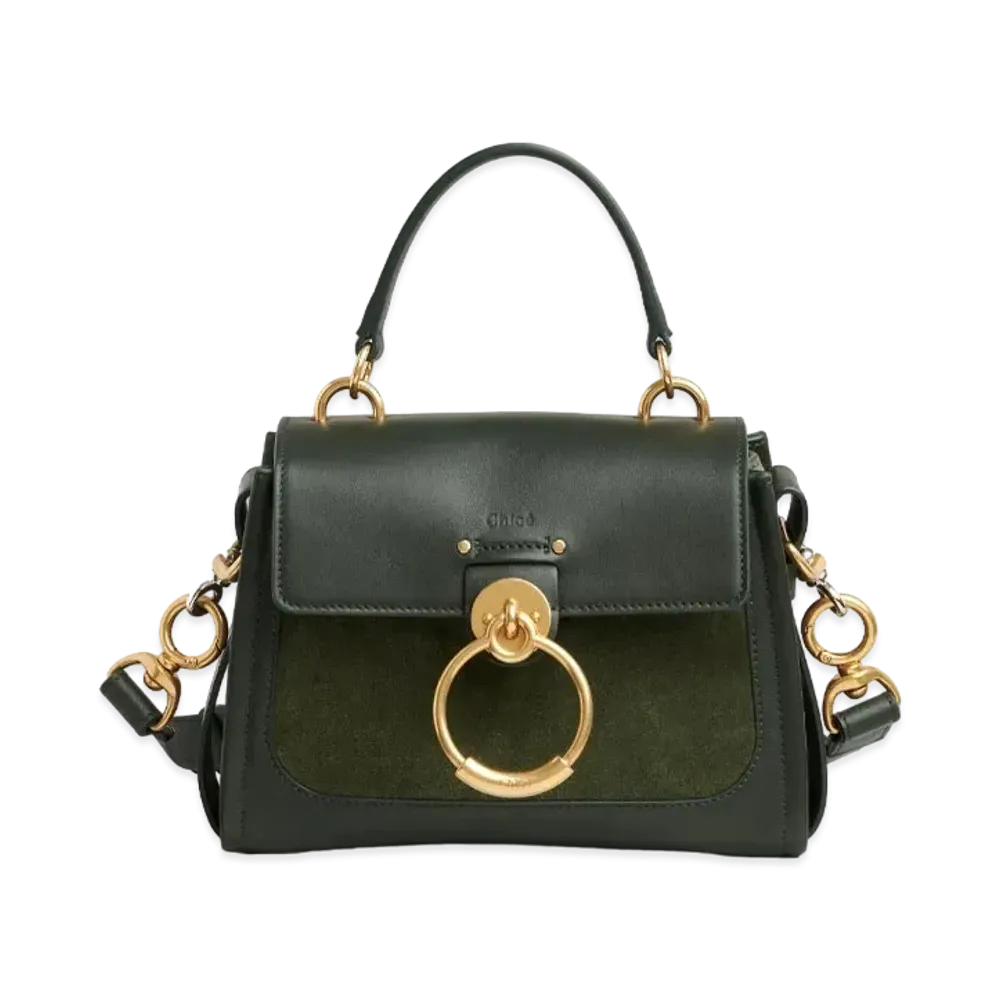 Chloe Mini Tess Day Bag In Suede & Shiny Calfskin "Forest"