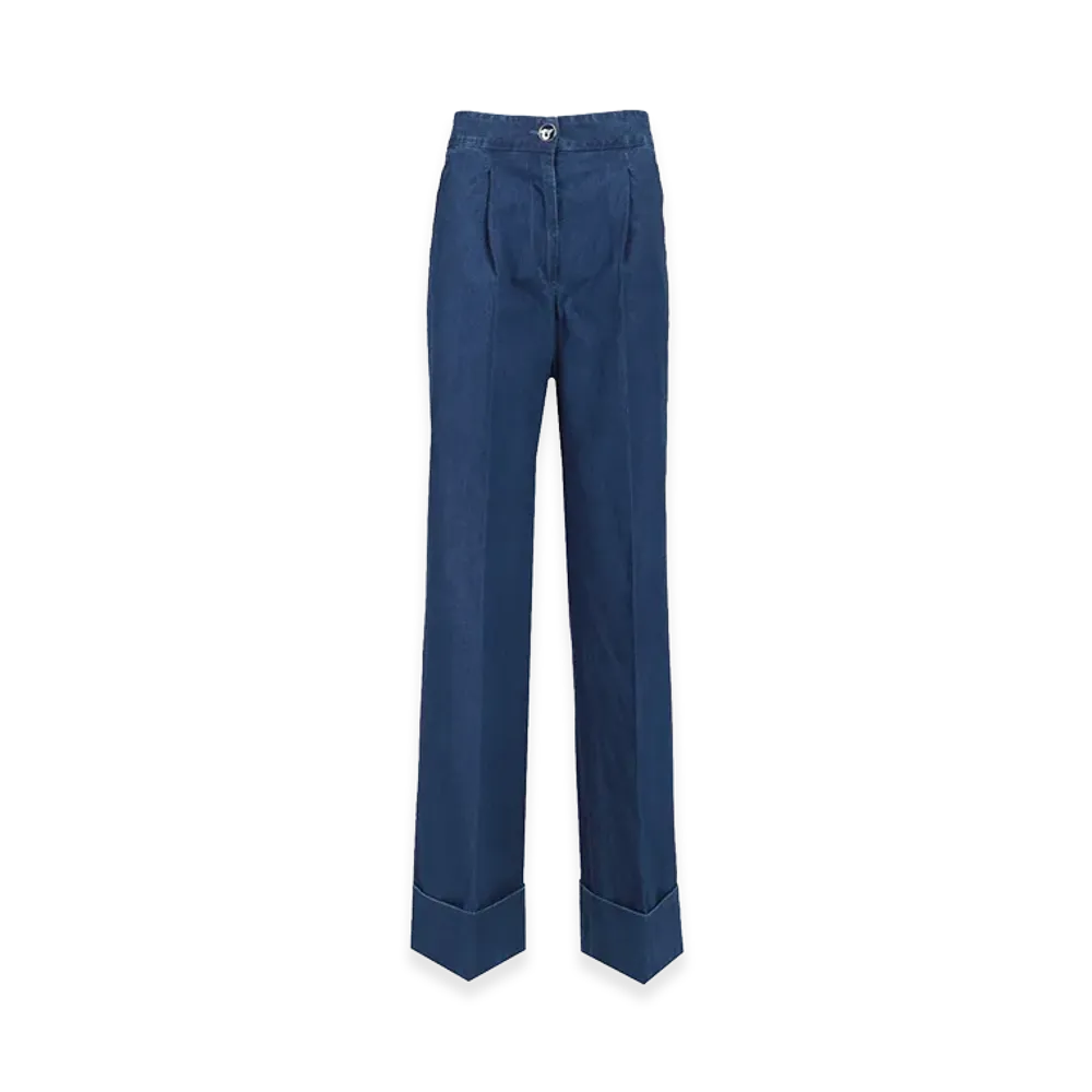 Valentino Women's Wide-Leg Jeans With Pleats "Blue"