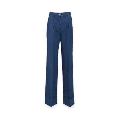 Valentino Women's Wide-Leg Jeans With Pleats "Blue"