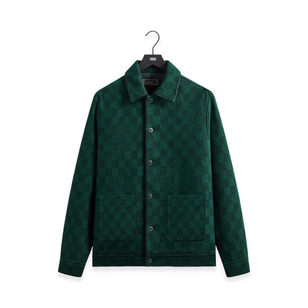 Kith Check Boucle Boxy Collared Overshirt "Ivy Green"