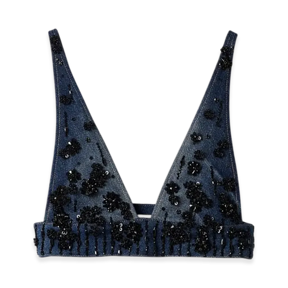 MIU MIU Women's Embellished Denim Top "Navy"
