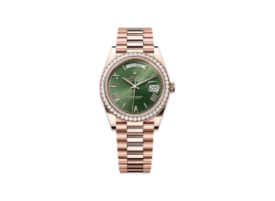 ROLEX Day-Date 40mm Everose Gold Diamond 228345RBR "Olive Green"