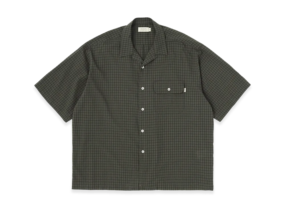 SEDAN ALL-PURPOSE Dobby Plaid Open Collar S/S Shirt "Olive/Brown"