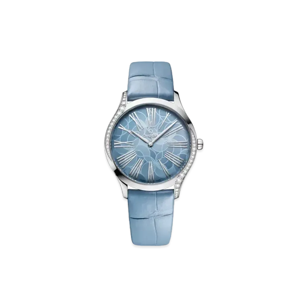 OMEGA De Ville Tresor Diamonds Alligator Leather Strap 36MM "Stainless Steel/Blue" 428.18.36.60.03.002