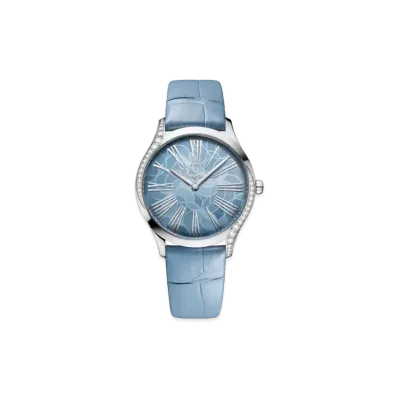 OMEGA De Ville Tresor Diamonds Alligator Leather Strap 36MM "Stainless Steel/Blue" 428.18.36.60.03.002