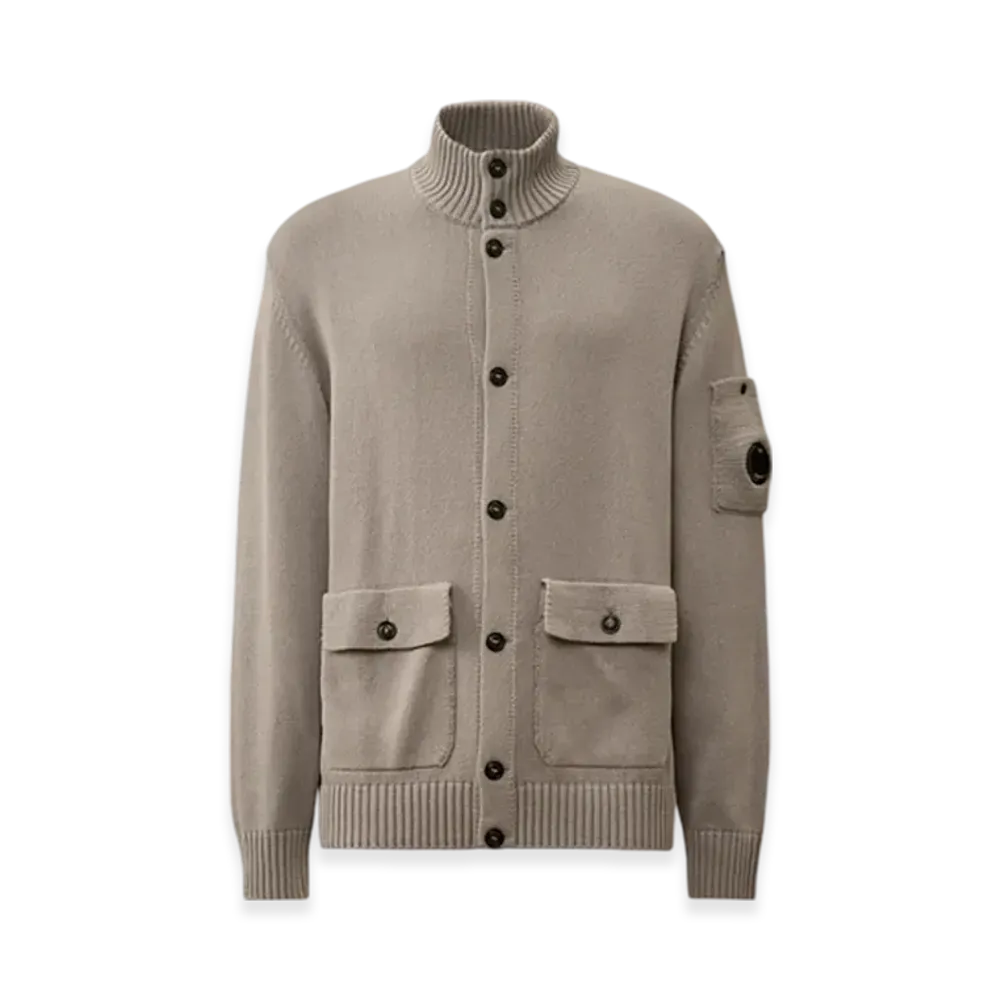 C.P. Company Compact Cotton Full Button Lens Knit "Drizzle Grey"
