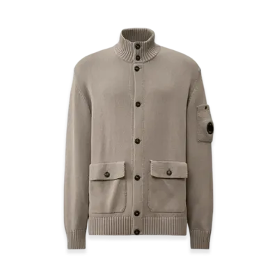 C.P. Company Compact Cotton Full Button Lens Knit "Drizzle Grey"